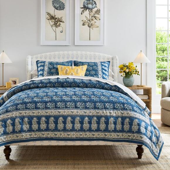 Pottery Barn Other - Pottery Barn Regan Handcrafted Reversible Quilt Blue White Full / Queen Bed NWT